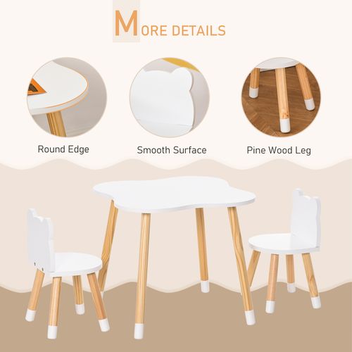 Homcom 3 Piece Kids Table and Chair Set with 2 Bear-shaped Chairs, White
