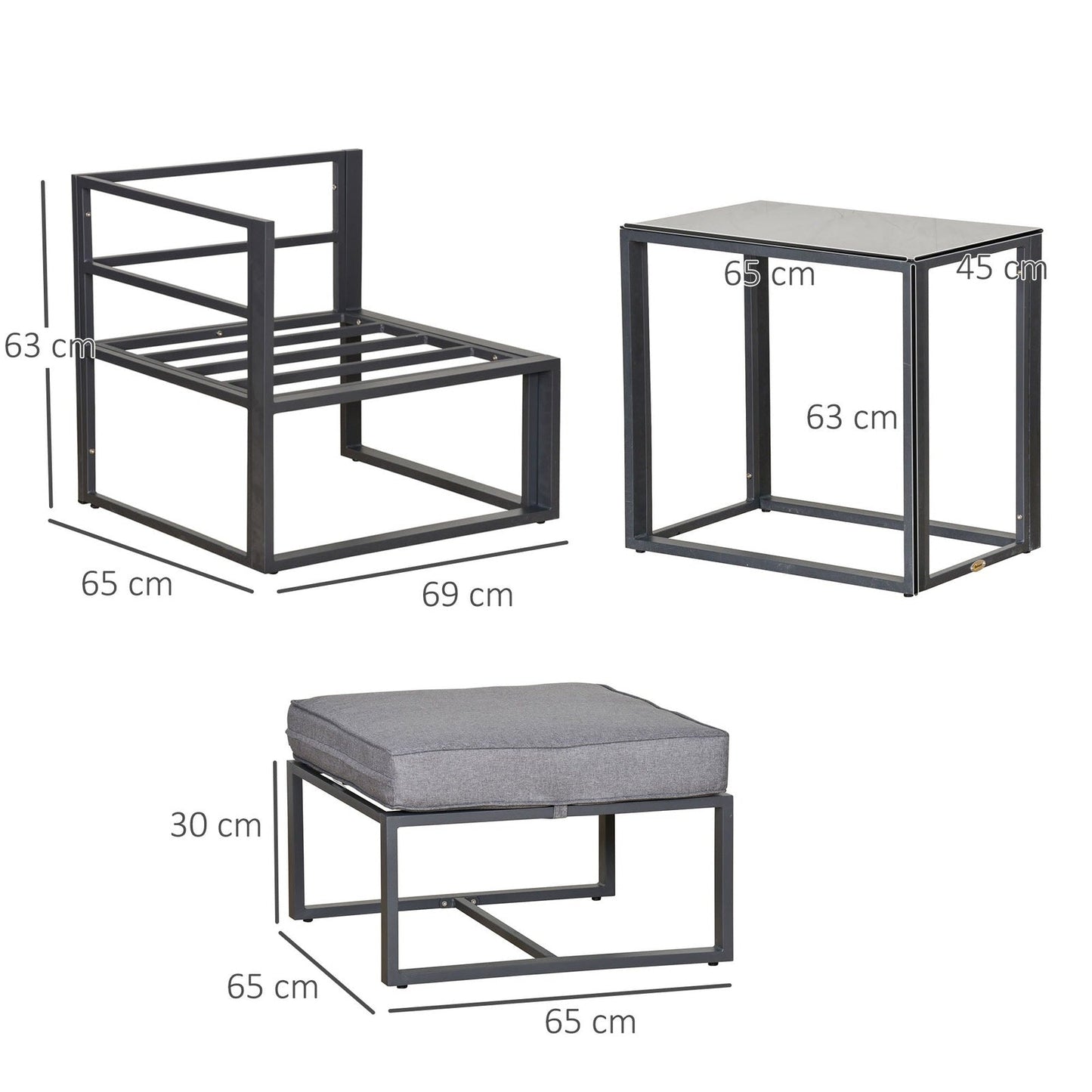 5-Piece Garden Conversation Set Sun Lounger 2 Footstools End Table with Cushions