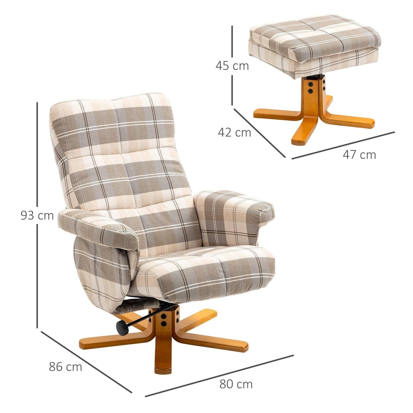 Linen Swivel Recliner Chair with Footstool
