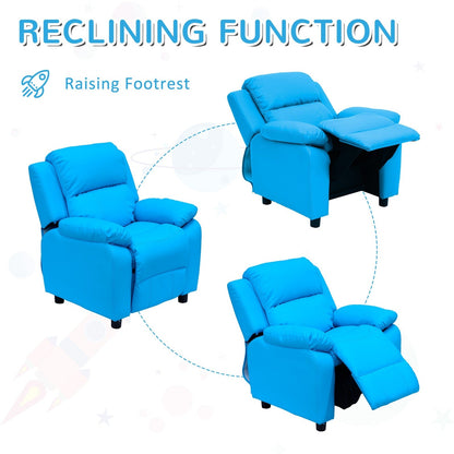 Kids Children Recliner Lounger Armchair Games Chair Sofa Seat PU Leather Look w/ Storage Space on Arms Blue