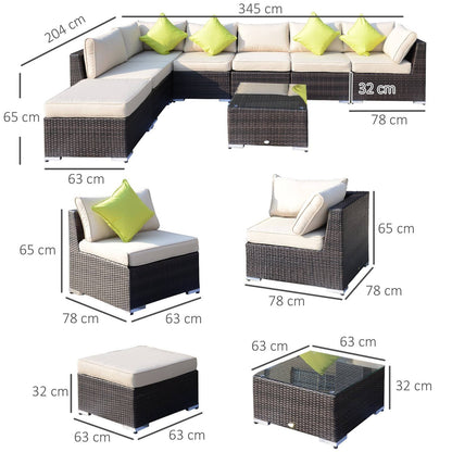 8-Pieces PE Rattan Corner Sofa Set with Thick Cushions