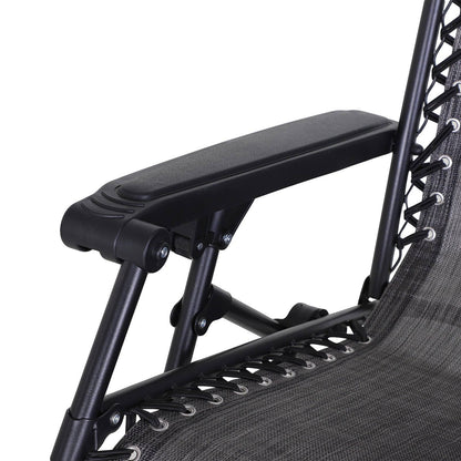 Zero Gravity Garden Deck Folding Chair Texteline Patio Sun Adjustable Lounger Reclining Seat with Cup Holder & Canopy Shade - Grey
