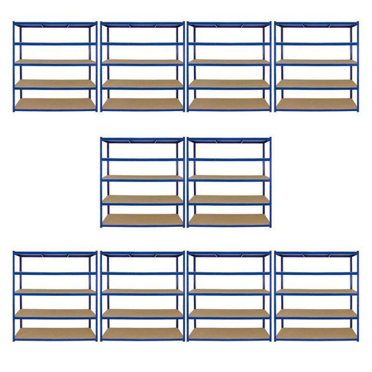 Steel Shelving Units 180cm - Blue Heavy Duty Set Of Ten Extra Wide T-Rax 160cm by Raven