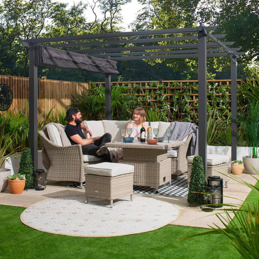 Premium 3x3M Aluminium Gazebo with Retractable Roof, Garden Pergola with Sun Shade Canopy-Charcoal  + FREE Canopy-Cream