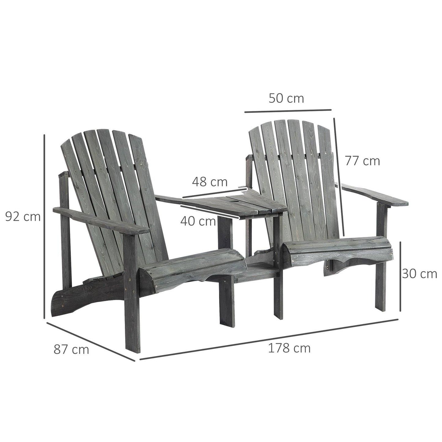Outsunny Wooden Outdoor Double Adirondack Chairs Loveseat W/ Centre Table And Umbrella Hole