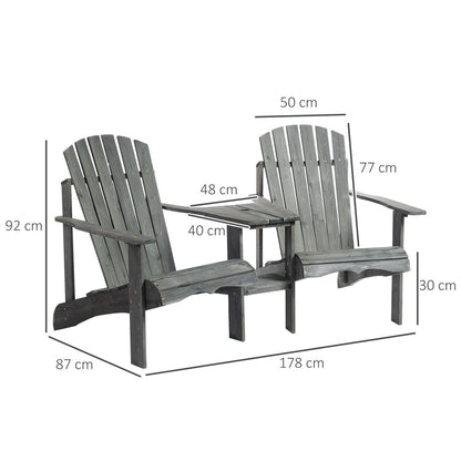 Outsunny Wooden Outdoor Double Adirondack Chairs Loveseat W/ Centre Table And Umbrella Hole