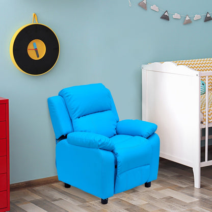 Kids Children Recliner Lounger Armchair Games Chair Sofa Seat PU Leather Look w/ Storage Space on Arms Blue