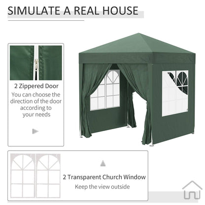 2m x 2m Garden Pop Up Gazebo Marquee Party Tent Wedding Awning Canopy New With free Carrying Case Green + Removable 2 Walls 2 Windows