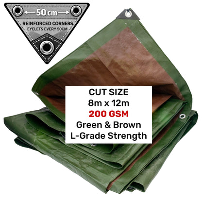 Green/Brown L-Grade Tarpaulin 8m x 12m