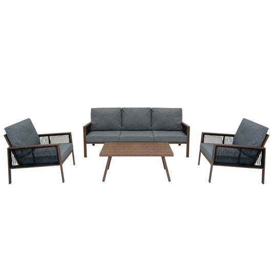 Aluminium 4 Piece Sofa Set - Wood Effect