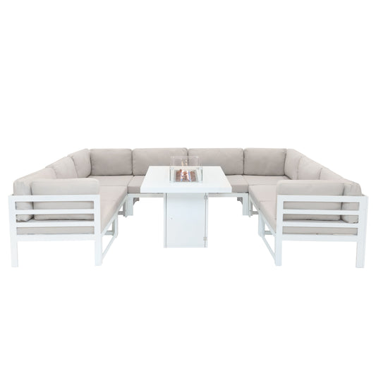 Modular Garden Furniture Set With Fire Pit - White