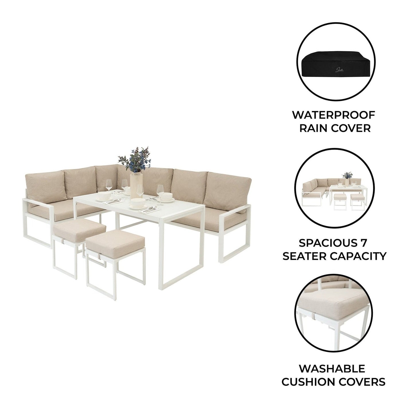 Aluminium Corner Sofa Set - White