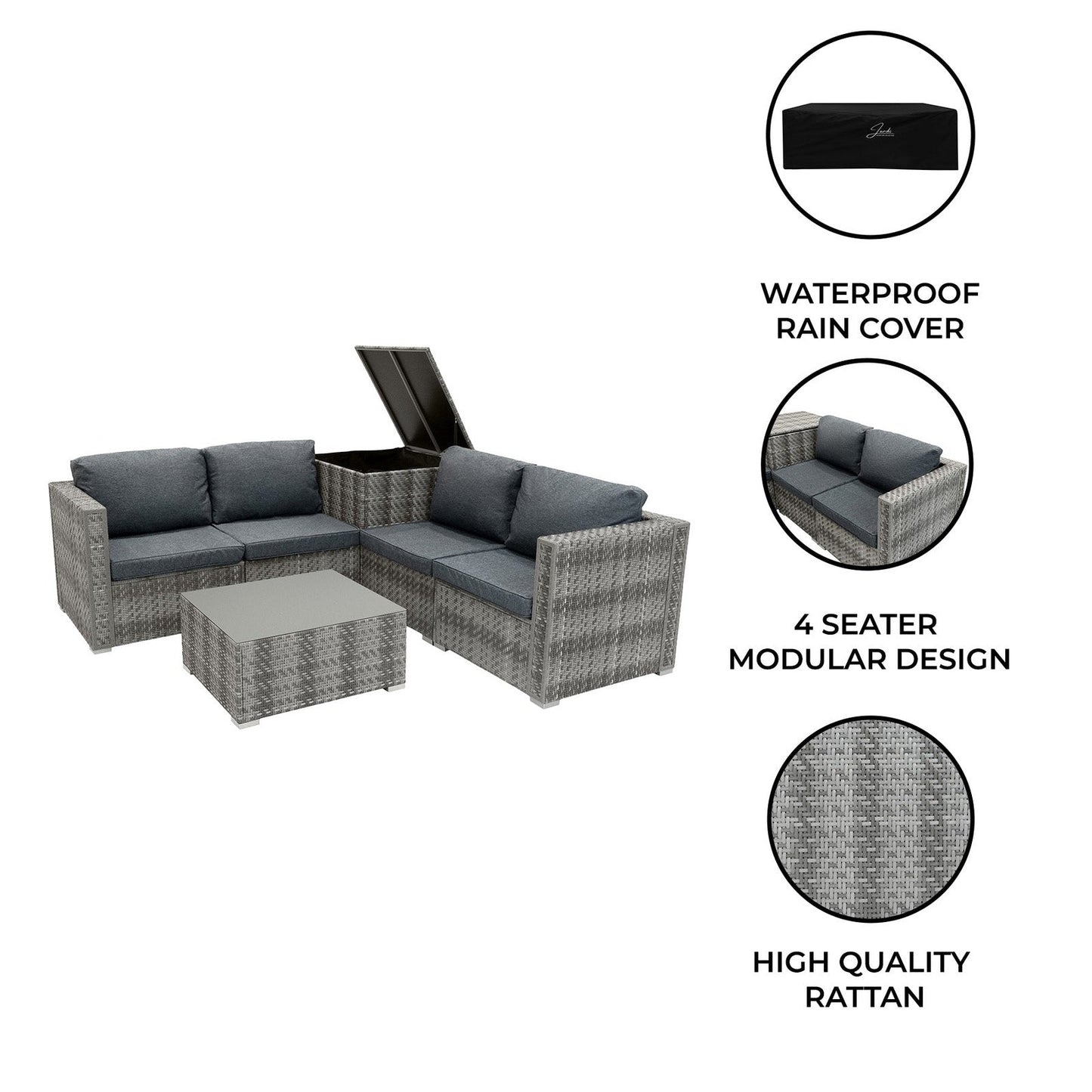 Rattan Modular 6 Piece Furniture Set Grey
