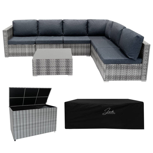 Rattan Modular 7 Piece Furniture Set & 700L Storage Box - Grey