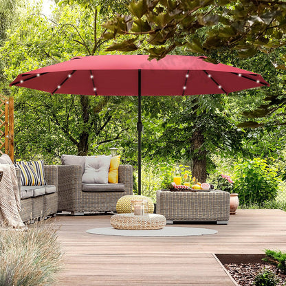 4.4m Double-Sided Sun Umbrella Patio Parasol LED Solar Lights Red