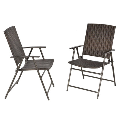 2-Piece Rattan Chair Garden Furniture Wicker Foldable Chair Steel Frame for Backyard Poolside Garden