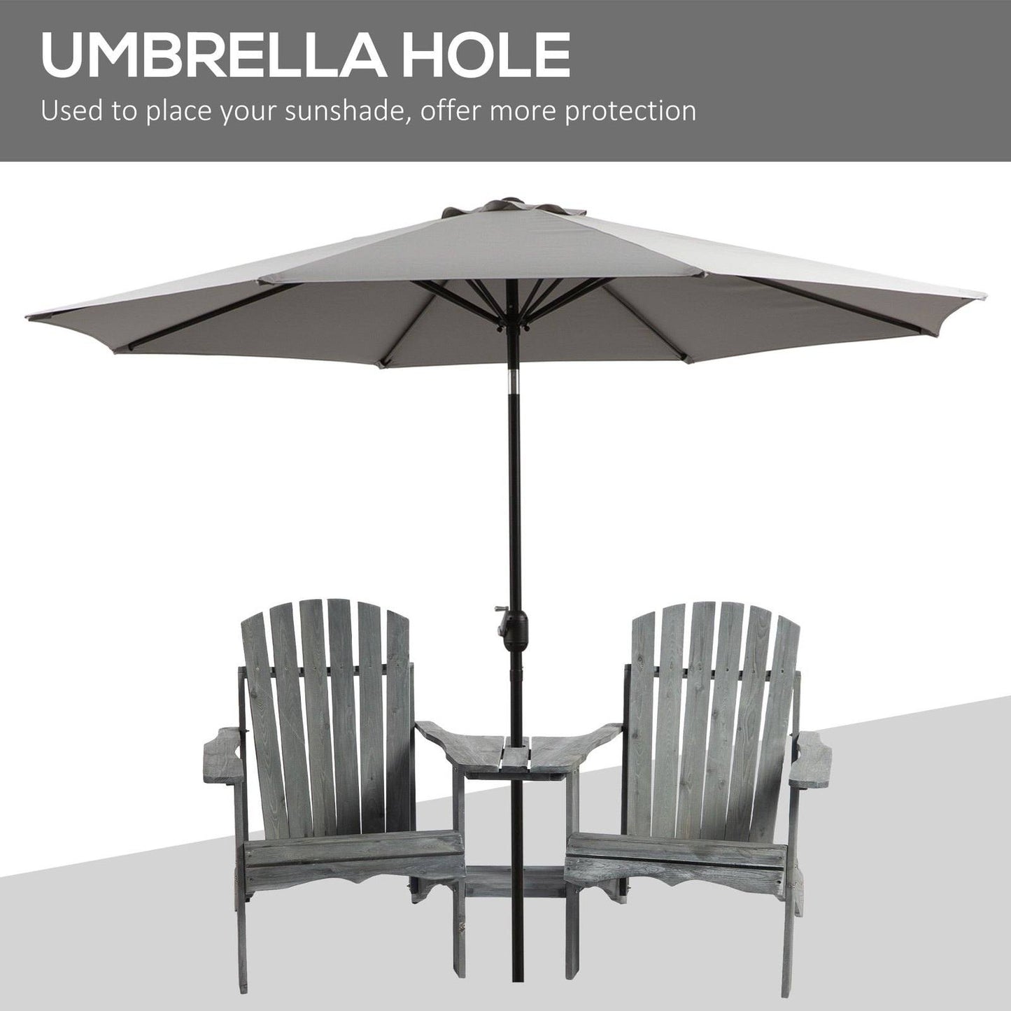 Outsunny Wooden Outdoor Double Adirondack Chairs Loveseat W/ Centre Table And Umbrella Hole