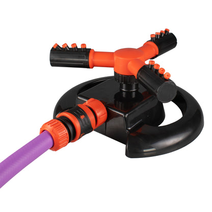 Cost Wise 3-Arm Adjustable Rotating Lawn Sprinkler Black Orange