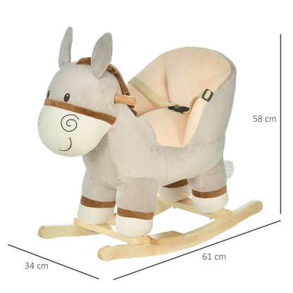 Toddlers Donkey Plush Rocking Ride On w/ Sound Grey