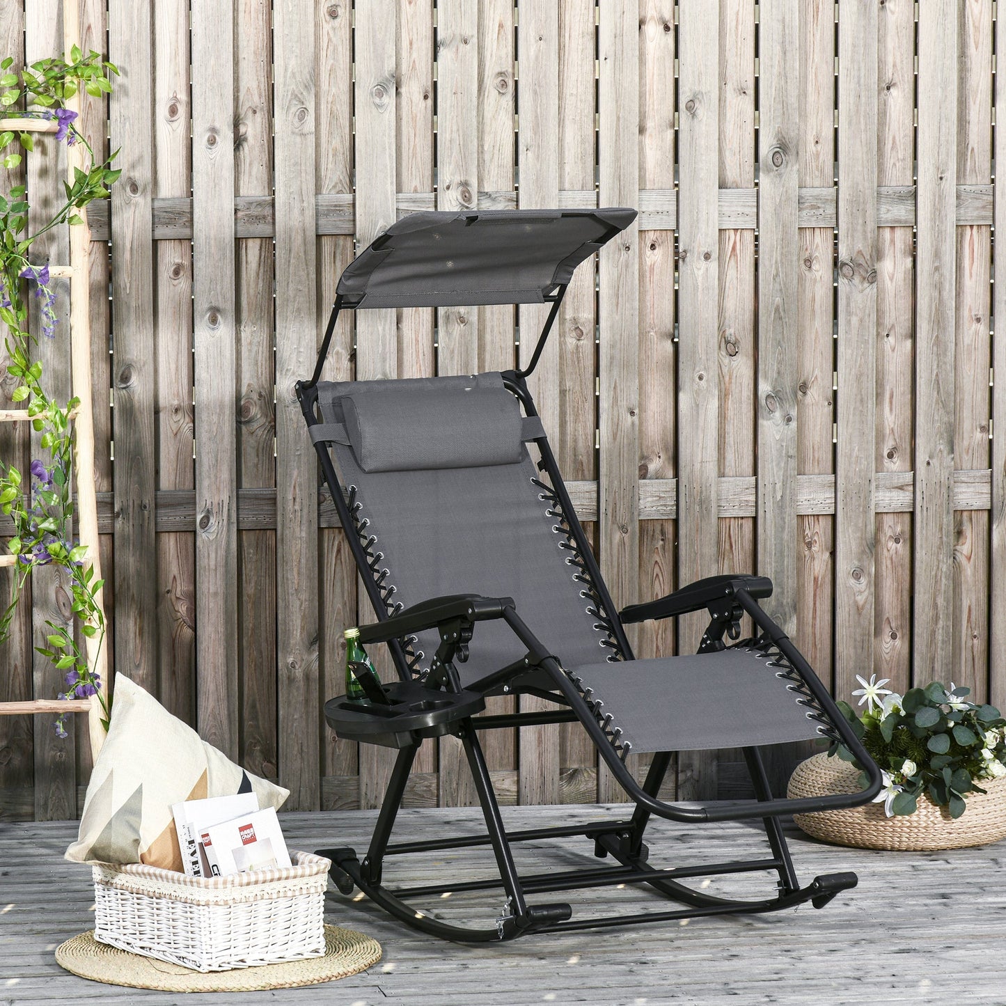 Folding Recliner Chair Outdoor Lounge Rocker Zero-Gravity Seat w/ Adjustable