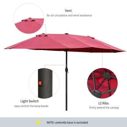4.4m Double-Sided Sun Umbrella Patio Parasol LED Solar Lights Red