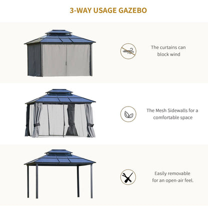 Outdoor 3.6 x 3M Gazebo Cabana w/ Steel Frame & Net Sidewalls for Privacy