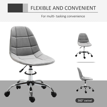Ergonomic Office Chair Velvet Computer Home Study Chair Armless With Wheels Grey