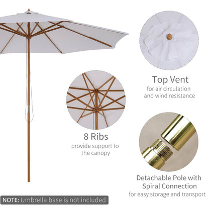 3M Fir Wooden Parasol Garden Umbrellas 8 Ribs Bamboo Sun Shade Patio Outdoor Umbrella Canopy