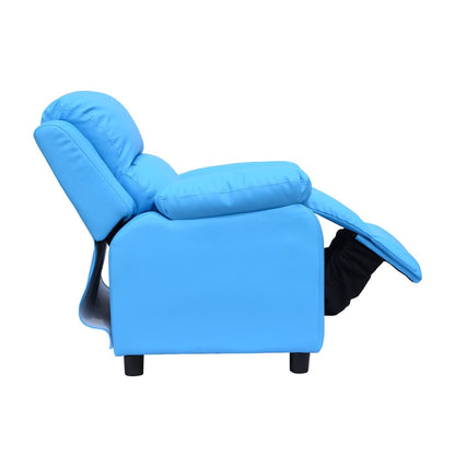 Kids Children Recliner Lounger Armchair Games Chair Sofa Seat PU Leather Look w/ Storage Space on Arms Blue