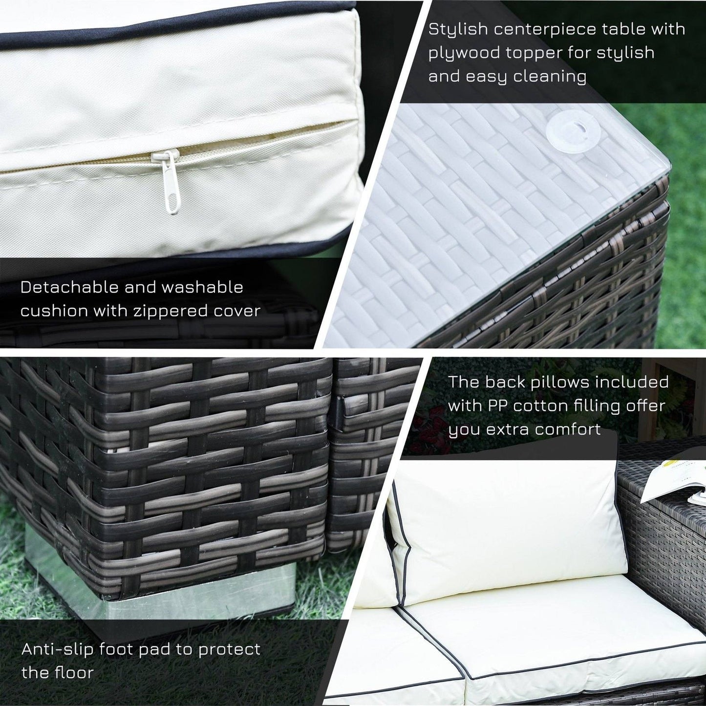 4-Piece Rattan Wicker Garden Furniture Patio Sofa Storage & Table Set w/ 2 Drawers Coffee Table