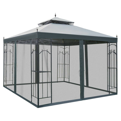 3Mx3M Garden Gazebo Double Top Outdoor Canopy Patio Event Party Wedding Tent Backyard Sun Shade with Netting - Grey