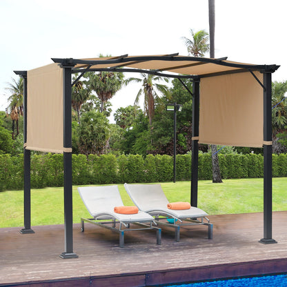 Outdoor Retractable Pergola Garden Gazebo with Two Adjustable Side Canopy Overhead Sun Shade Backyard Canopy Cover