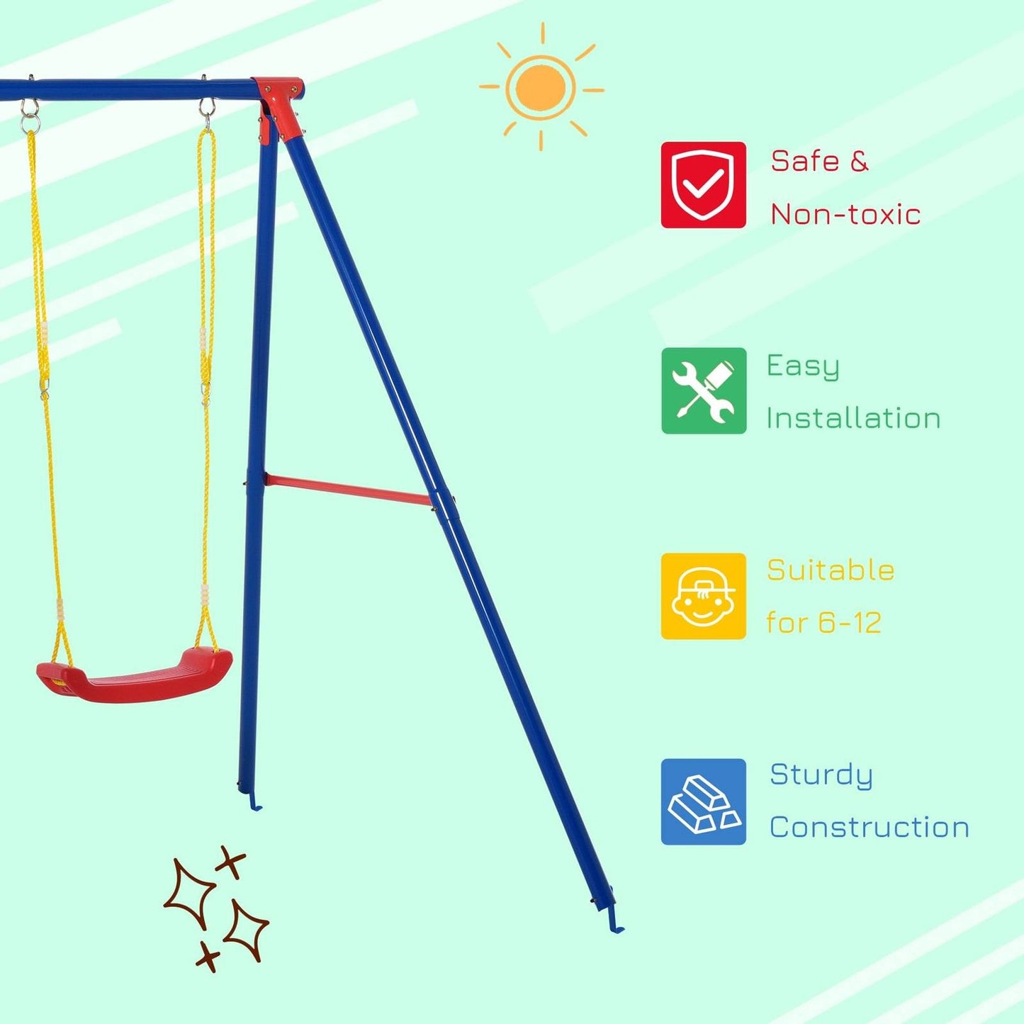 Metal Swing Set With Adjustable Rope Heavy Duty A-Frame Stand Outdoor Playset