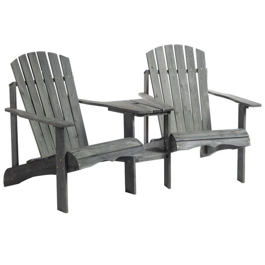 Outsunny Wooden Outdoor Double Adirondack Chairs Loveseat W/ Centre Table And Umbrella Hole