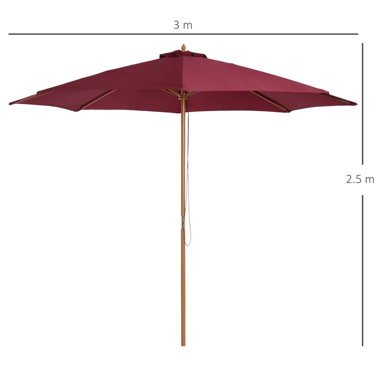 3M Fir Wooden Parasol Garden Umbrellas 8 Ribs Bamboo Sun Shade Patio Outdoor Umbrella Canopy
