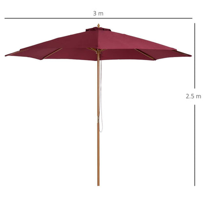 3M Fir Wooden Parasol Garden Umbrellas 8 Ribs Bamboo Sun Shade Patio Outdoor Umbrella Canopy