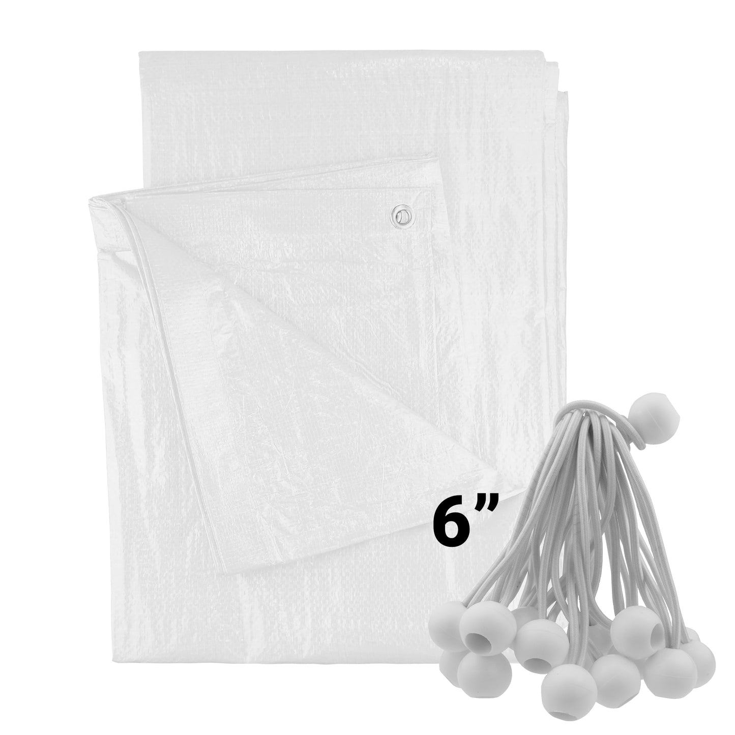 White M-Grade Tarpaulin with 20 x 6" Bungee Balls (White)