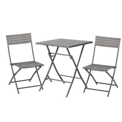 2 Seater Chair Bistro Set Garden Patio Table & Chair Black Rattan Furniture Grey