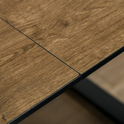 Extendable Dining Table Rectangular Wood Effect Tabletop For 4-6 People With Steel Frame & Hidden Leaves For Kitchen