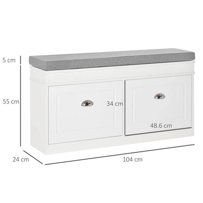 Shoe Storage Bench with Seat Cushion Cabinet Organizer with 2 Drawers White