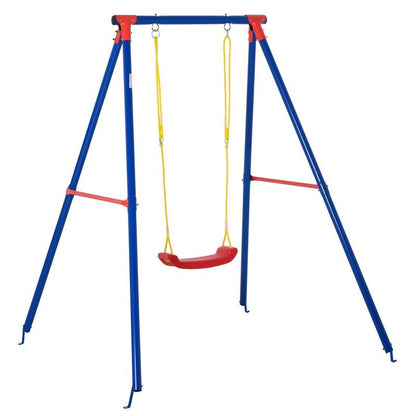 Metal Swing Set With Adjustable Rope Heavy Duty A-Frame Stand Outdoor Playset