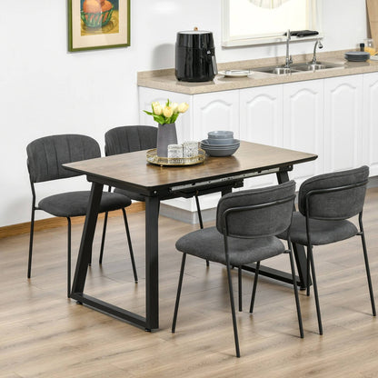 Extendable Dining Table Rectangular Wood Effect Tabletop For 4-6 People With Steel Frame & Hidden Leaves For Kitchen