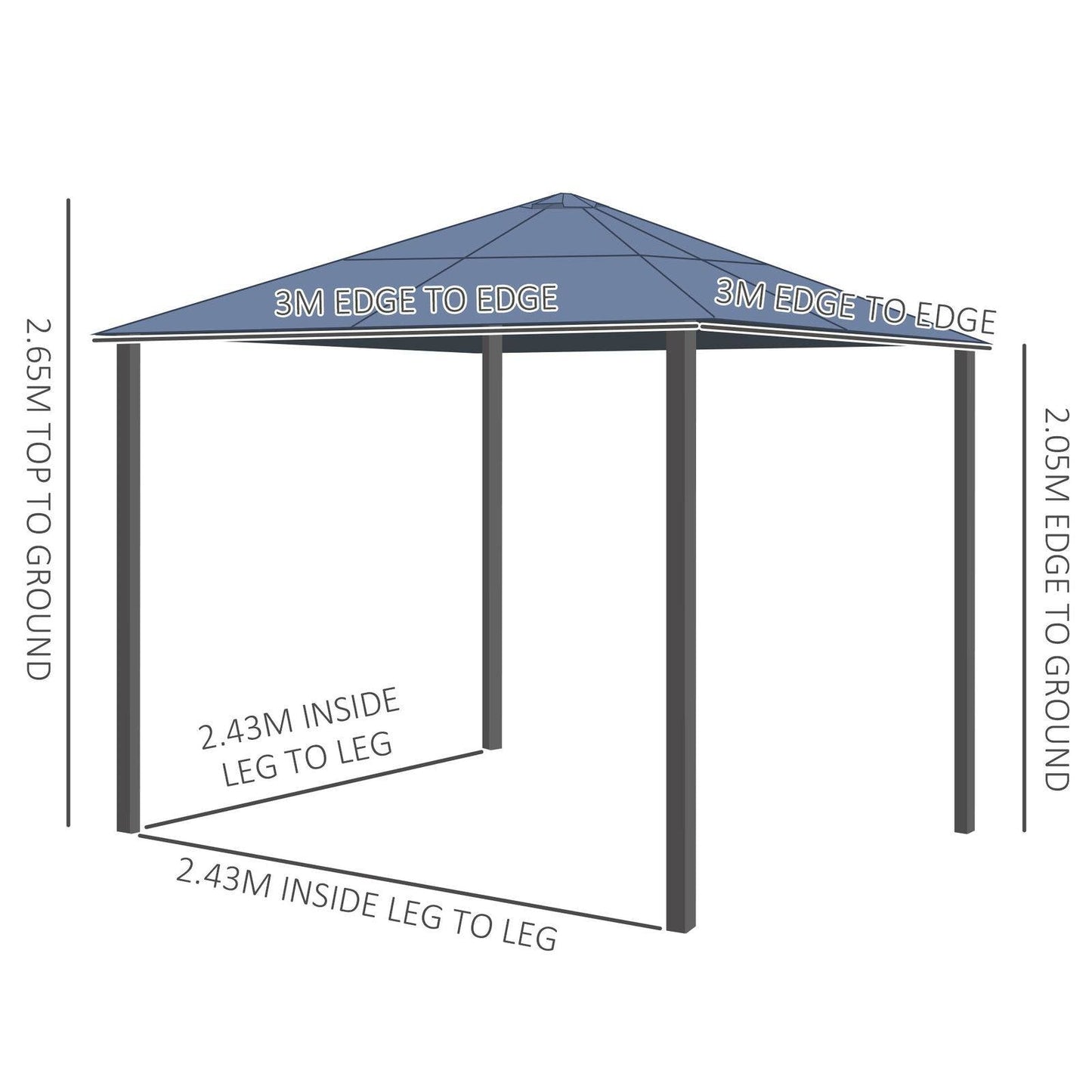 3 x 3M Hardtop Gazebo with UV Resistant Polycarbonate Roof & Aluminium Frame