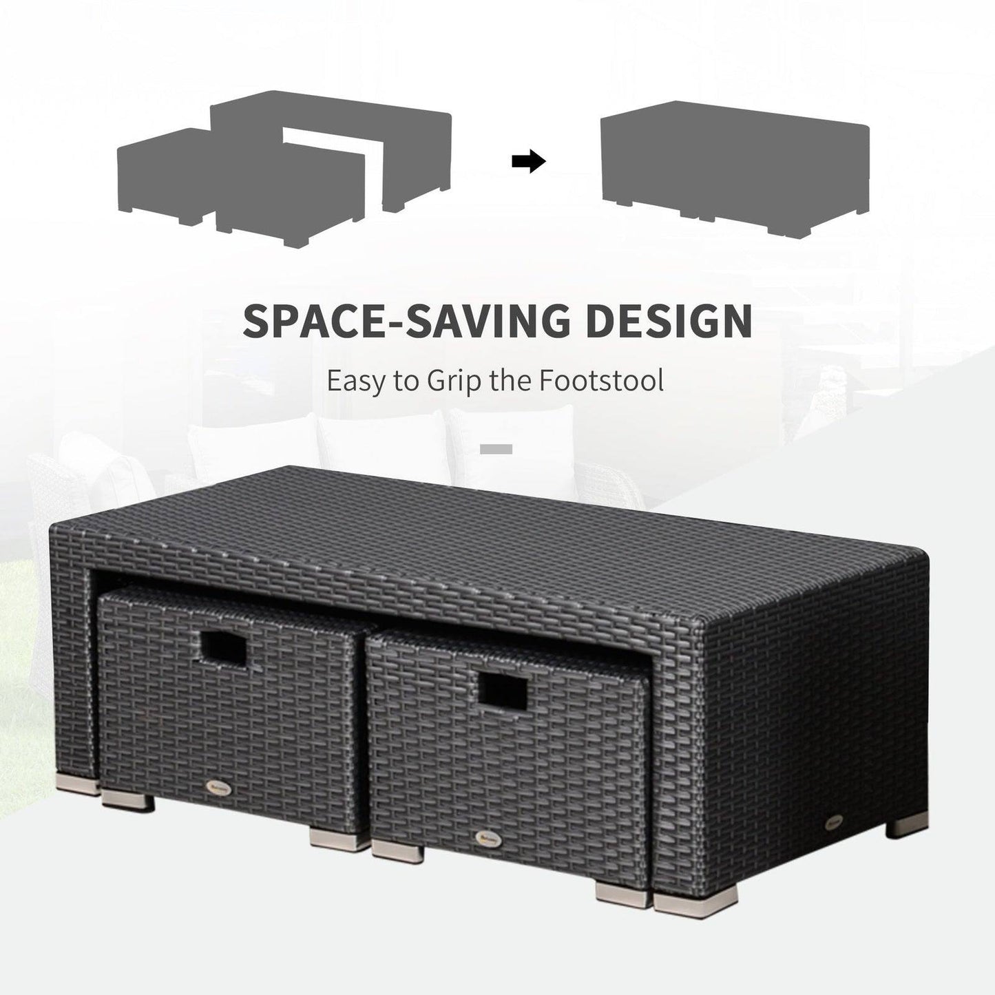 Rattan Garden Furniture 7 Seater Sofa & Coffee Table Footstool Set Outdoor Patio Wicker Weave Reclining Chair Space-saving - Light Grey