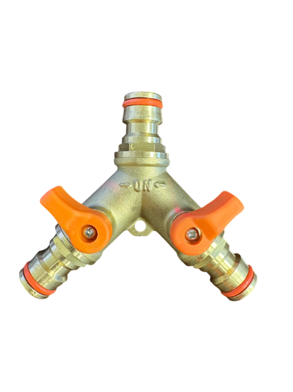 3 Way Male Snap-On Connector Brass + Valves