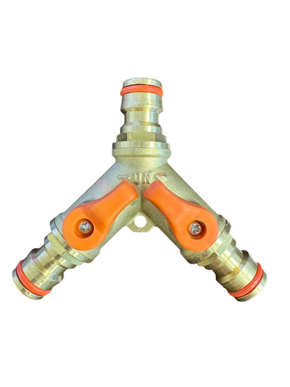 3 Way Male Snap-On Connector Brass + Valves