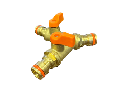 3 Way Male Snap-On Connector Brass + Valves