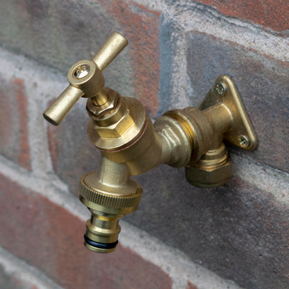 22mm Brass Wall Flange Kit with Brass Quick Connect Tap