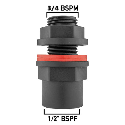 Water Butt 3/4" BSP Male With 1/2" BSP Female Outlet and Drill Bit