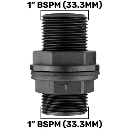 1” BSP Water Butt Fitting with Full Flow PP Valve and 25mm MDPE Fitting